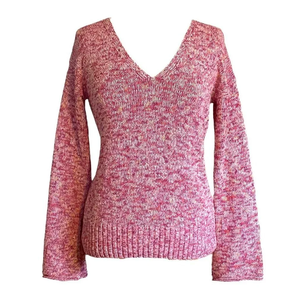 J Crew Flared Sleeve Marled Knit Swing Sweater Womens Sz XS Primrose Pink Vneck